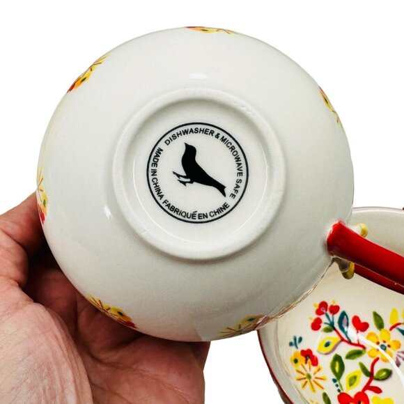 ANTHROPOLOGIE Cadiz Coffee Tea Cup Mug Painted Floral Design 3D Flower Red Set - Picture 13 of 16